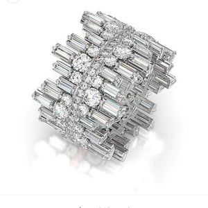 Luxury Simulated Diamond Round and Baguette Cut Wedding Band, Couture Ring, sz 8